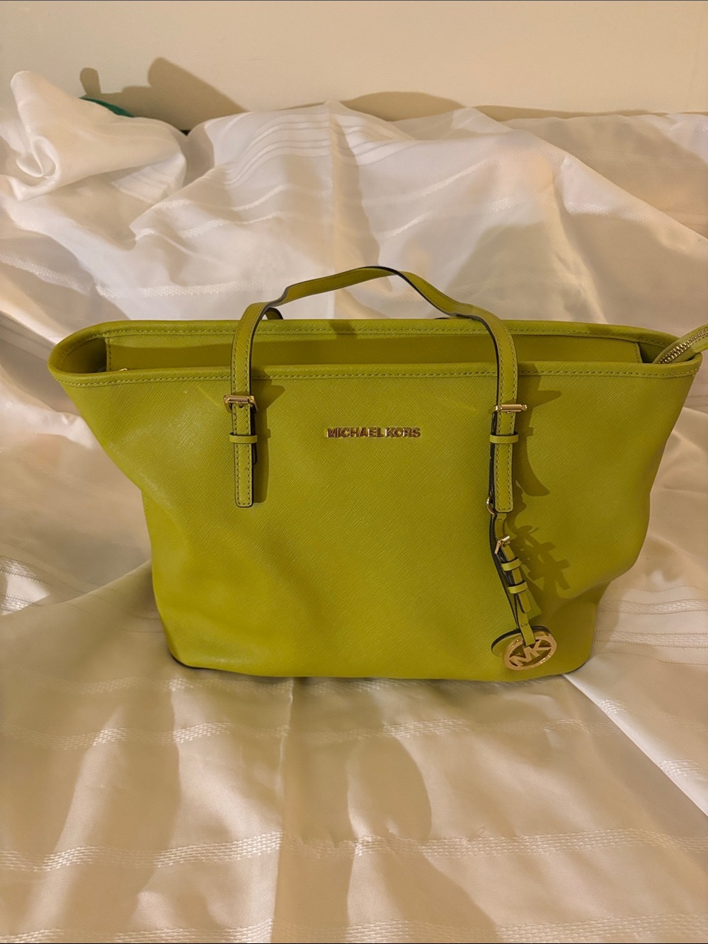 Michael Kors Chartreuse Saffiano Leather Tote with Gold Hardware